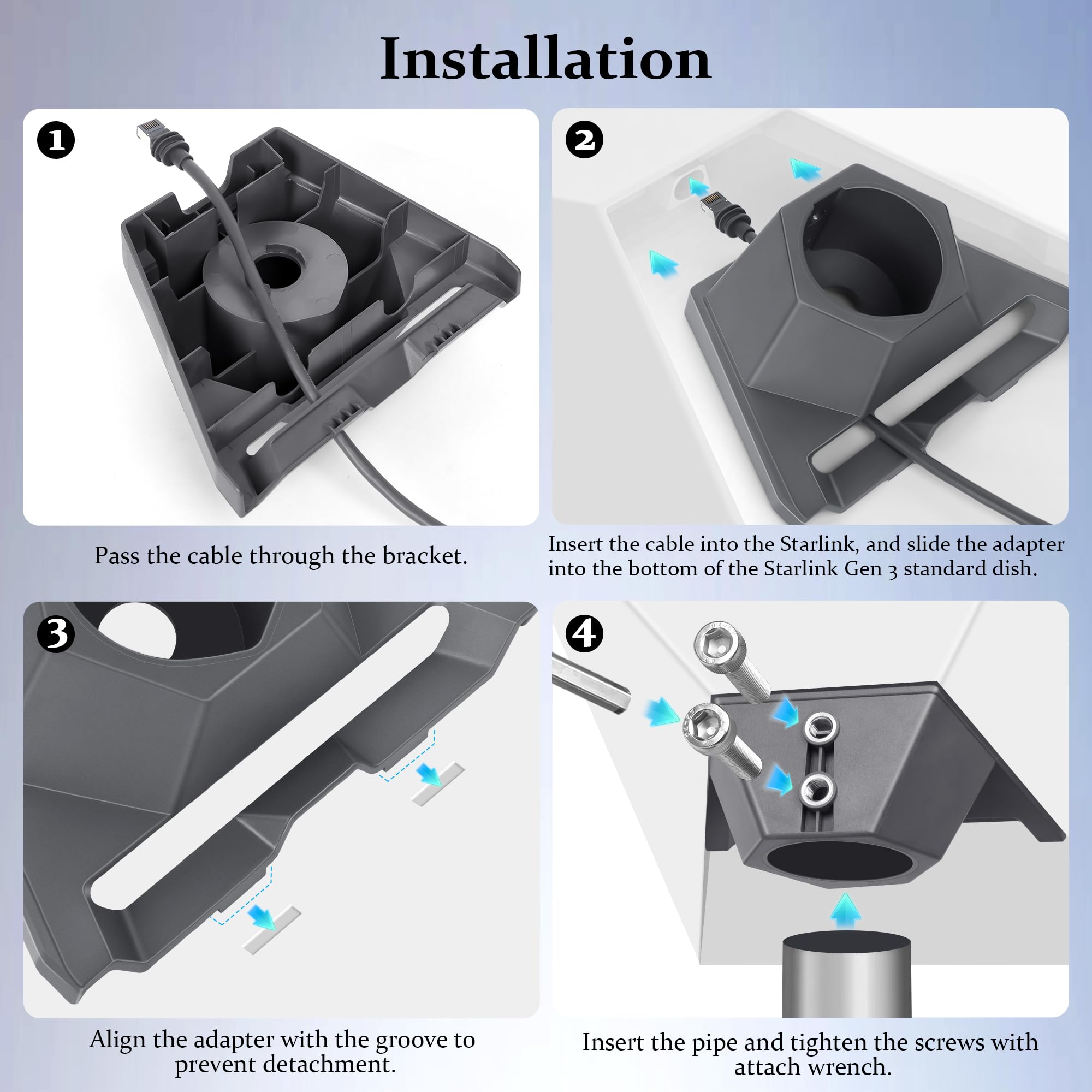 Pipe Adapter Mount For Starlink Gen 3, Compatible with 1.25-2.5' Pipe, For Starlink V3 Dish Heavy Duty Roof Pole Mounting Kit Connectors, Thickened Pole Mount Adapter Kit Accessories, Easy Installation - tejoy