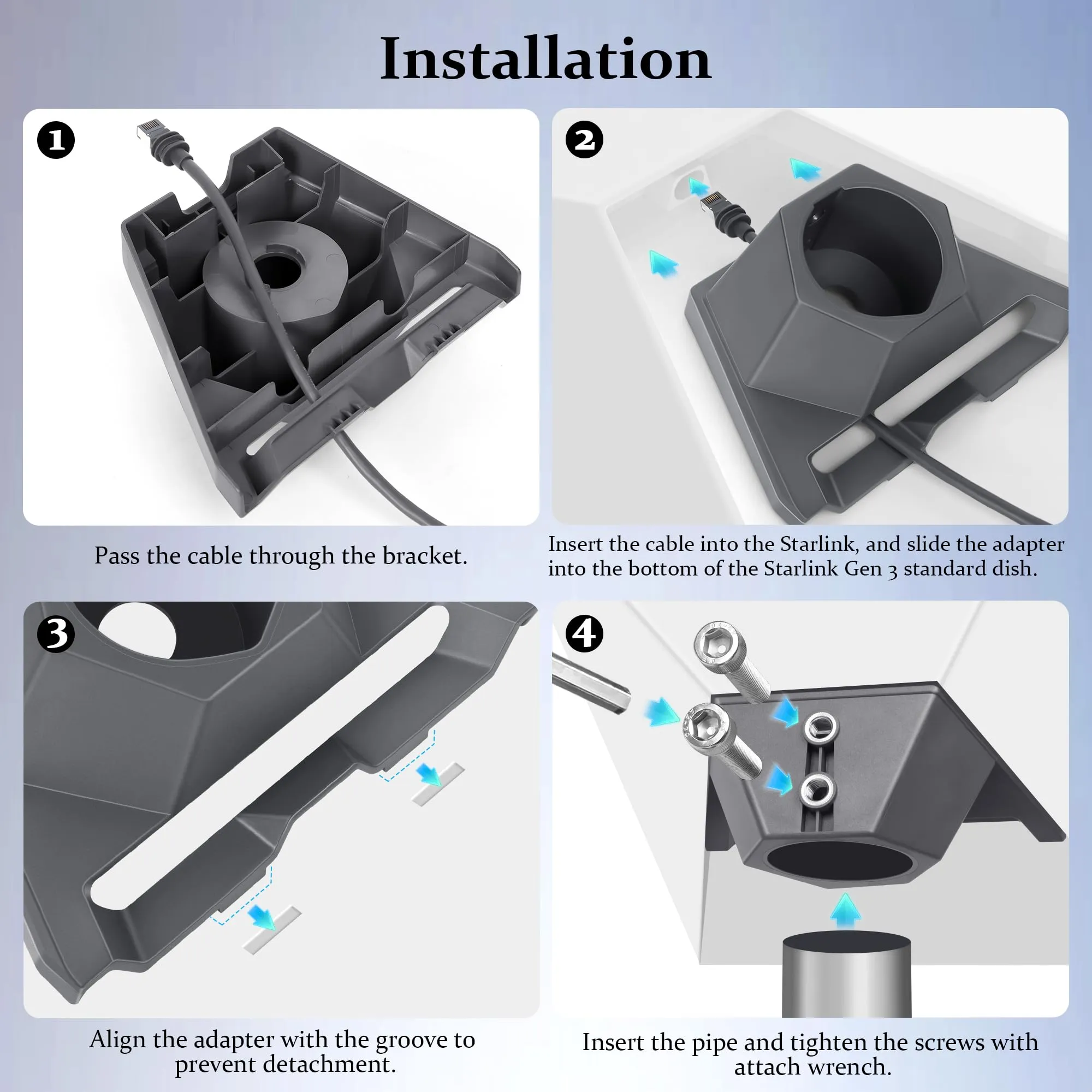 Pipe Adapter Mount For Starlink Gen 3, Compatible with 1.25-2.5' Pipe, For Starlink V3 Dish Heavy Duty Roof Pole Mounting Kit Connectors, Thickened Pole Mount Adapter Kit Accessories, Easy Installation