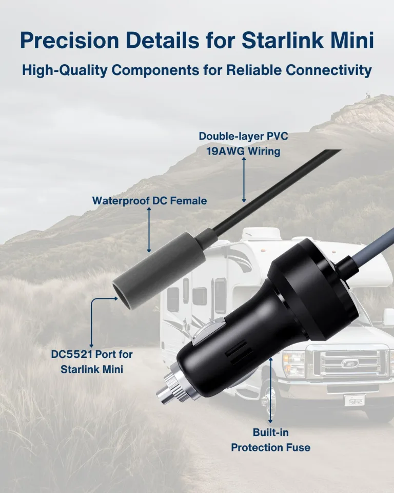 Car Charger to DC Female Adapter Cable for Starlink Mini, 12~48V Cigarette Lighter to DC Power Cable, 36W Output Stable Power Supply for Car, Truck, RV, Boat - 19AWG Durable Construction - Wanew Products