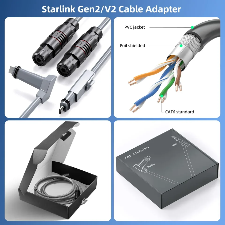 For Starlink Ethernet Adapter V2 (2 Pack) Waterproof Star Link Cable SPX to RJ45 Adapters Female Connectors for Starlink Actuated Gen 2 Dishy and Router Repair Kit Accessories - Wanew Products