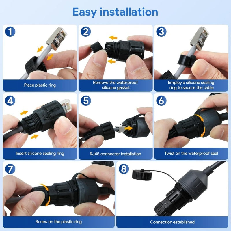 For Starlink Flat High Performance Extension to RJ45 Cable, Ethernet Adapter for Starlink Flat High Performance 22AWG, Waterproof SPX RJ45 Coupler with End Caps (2 Pack) - tejoy