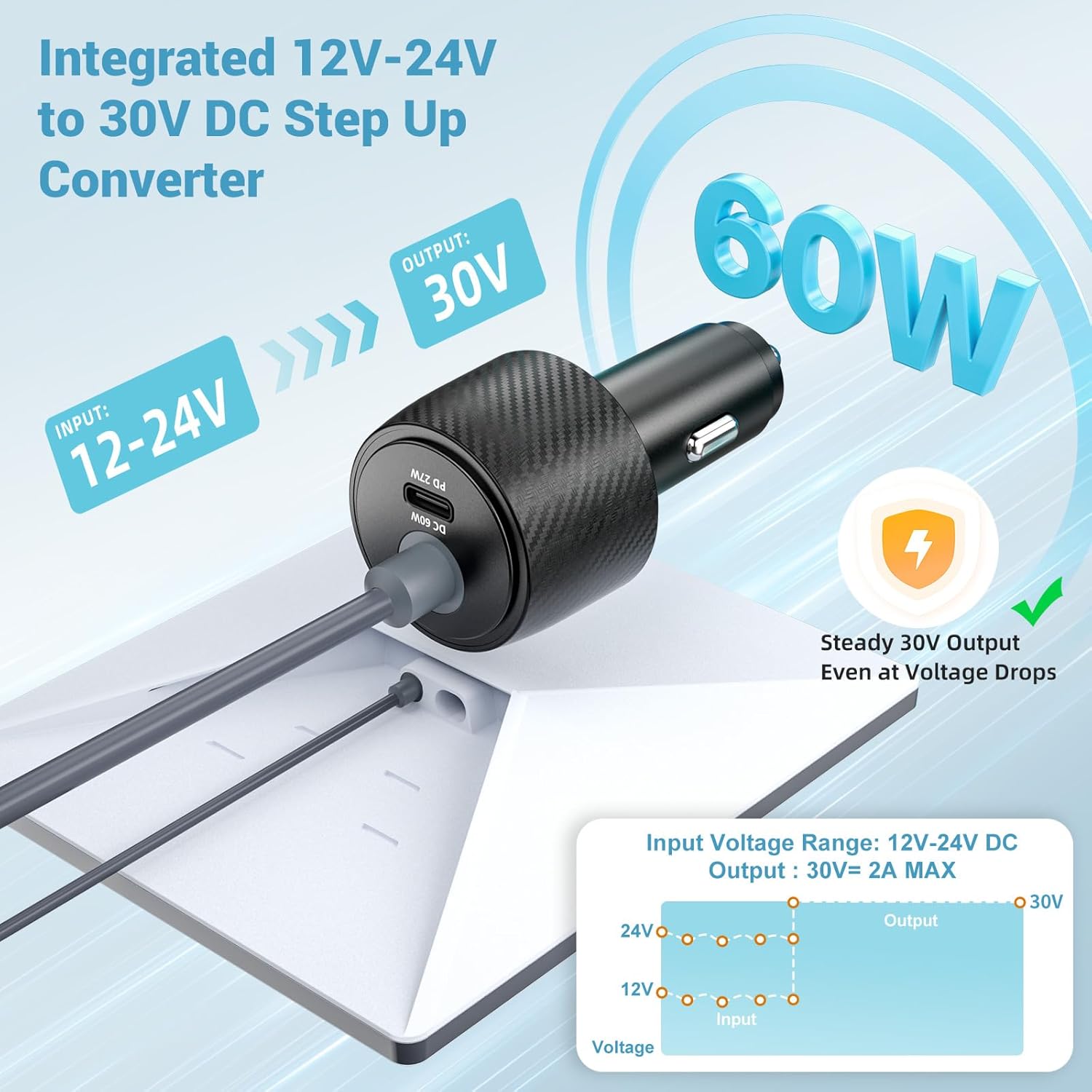 Starlink Mini car adapter, 12V to 24V step-up converter, cigarette lighter adapter, Starlink Mini power supply, 60W DC booster - tejoy