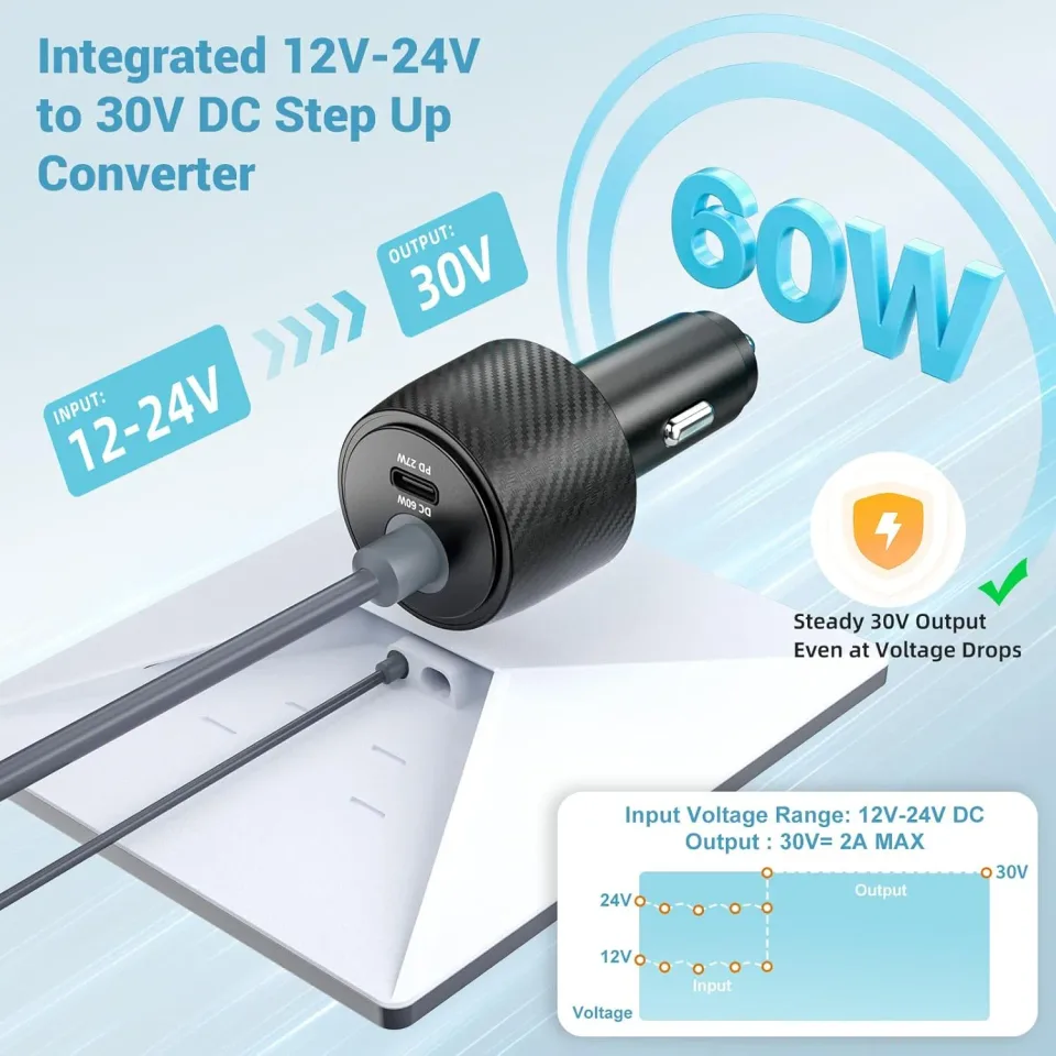 Starlink Mini car adapter, 12V to 24V step-up converter, cigarette lighter adapter, Starlink Mini power supply, 60W DC booster - Wanew Products