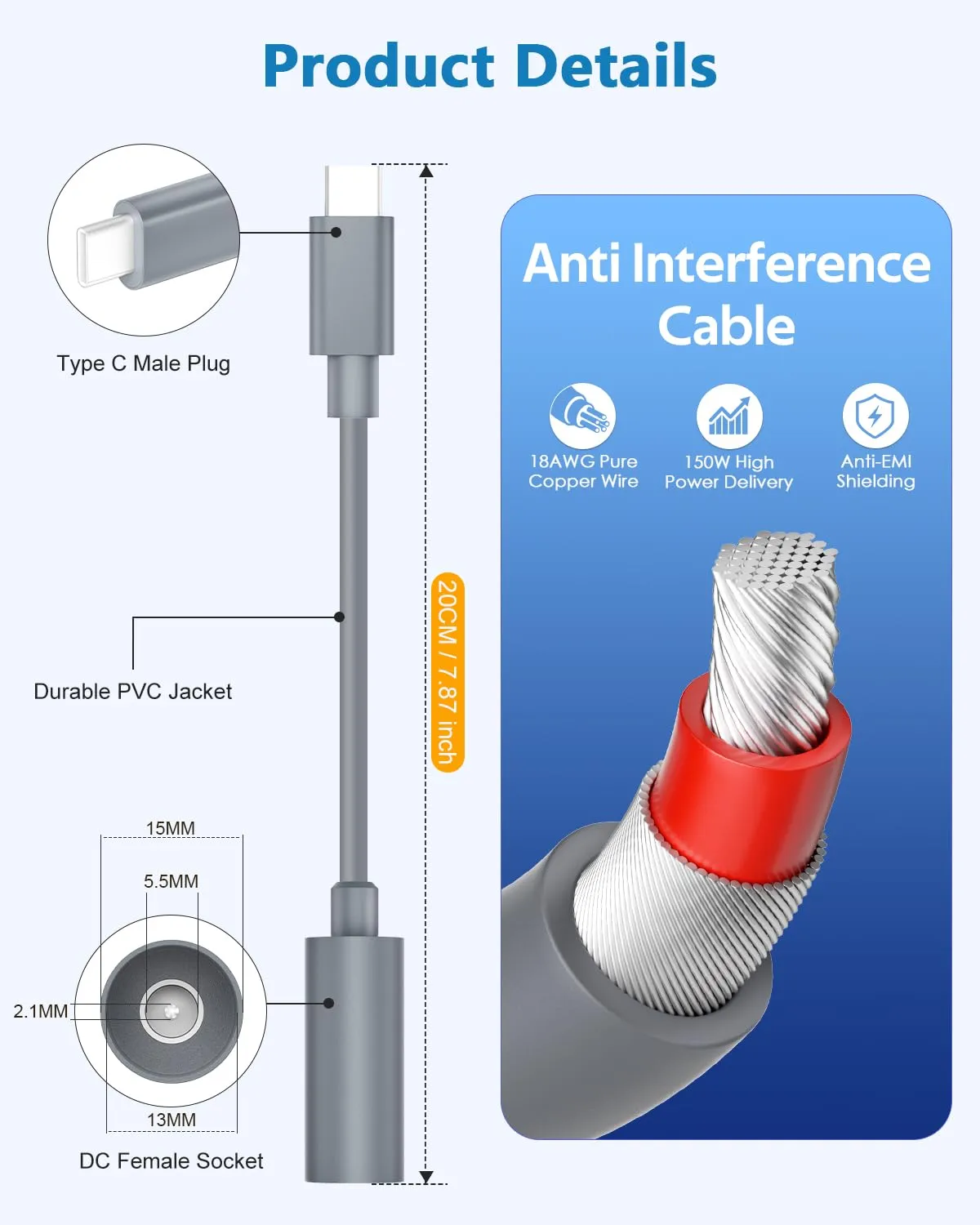 For Starlink Mini Type C to DC Adapter Waterproof Compatible with Original Starlink Mini USB C Power Cable 65W+ PD Source DC Power Adapter