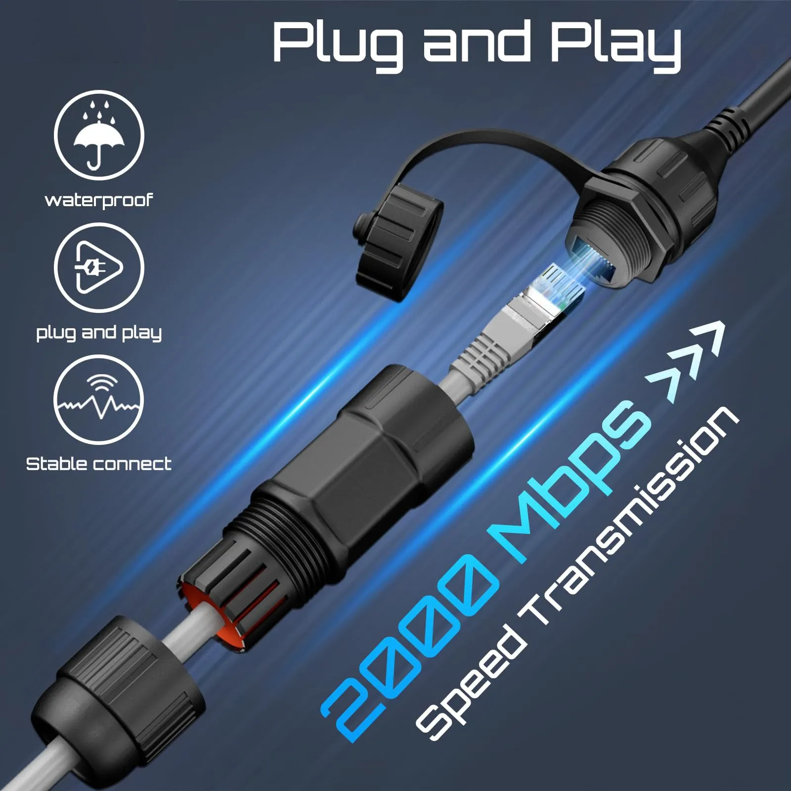 (2 Pack) For Starlink Ethernet Adapter Cable Enterprise Extension to RJ45 Cable, Starlink Cable 23AWG Waterproof SPX-RJ45 Coupler with End Caps