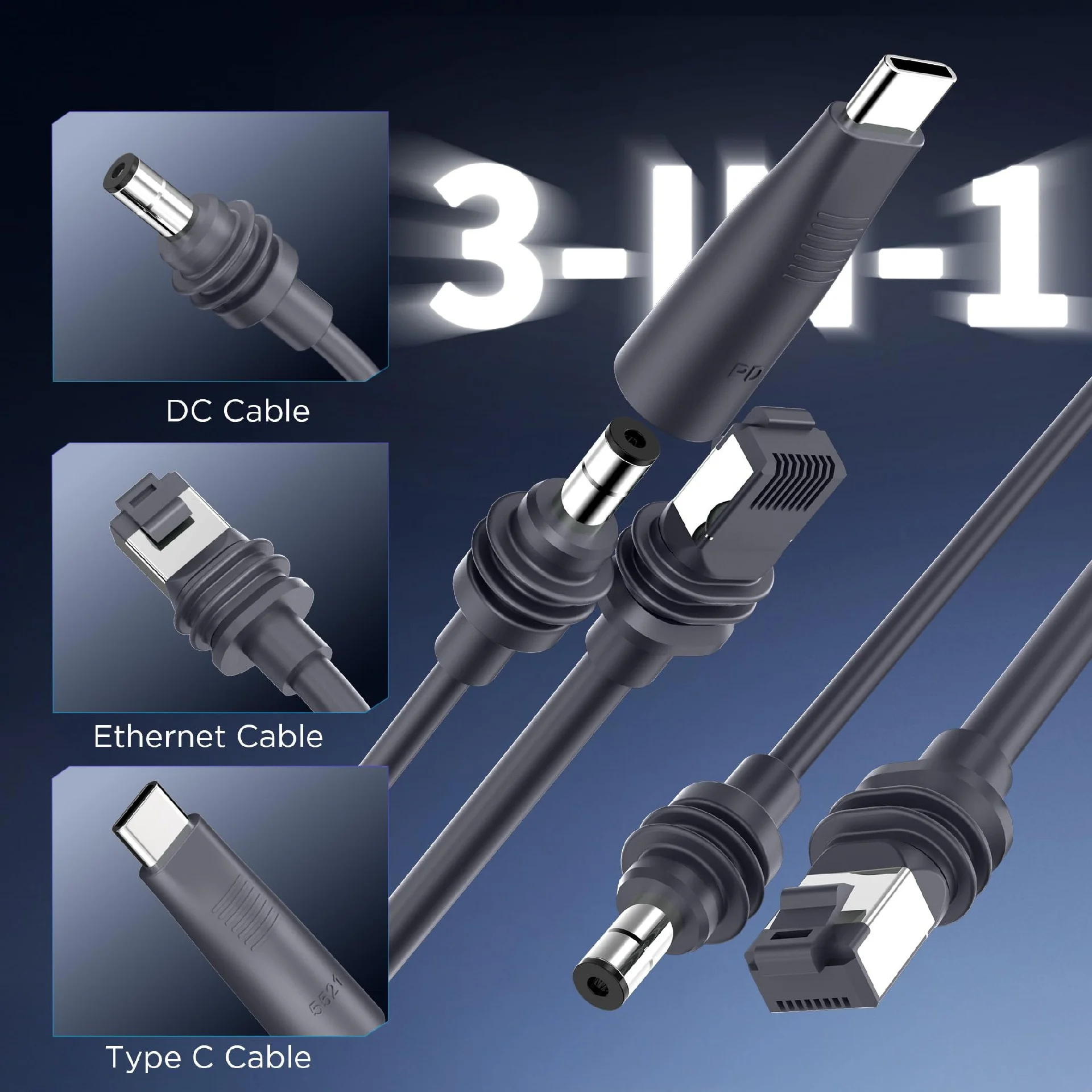 2 in 1 For Starlink Mini Cable 16.4FT/5M, DC/USB C Charging + Ethernet Cable, Replacement Starlink Mini Power Accessories (18AWG)